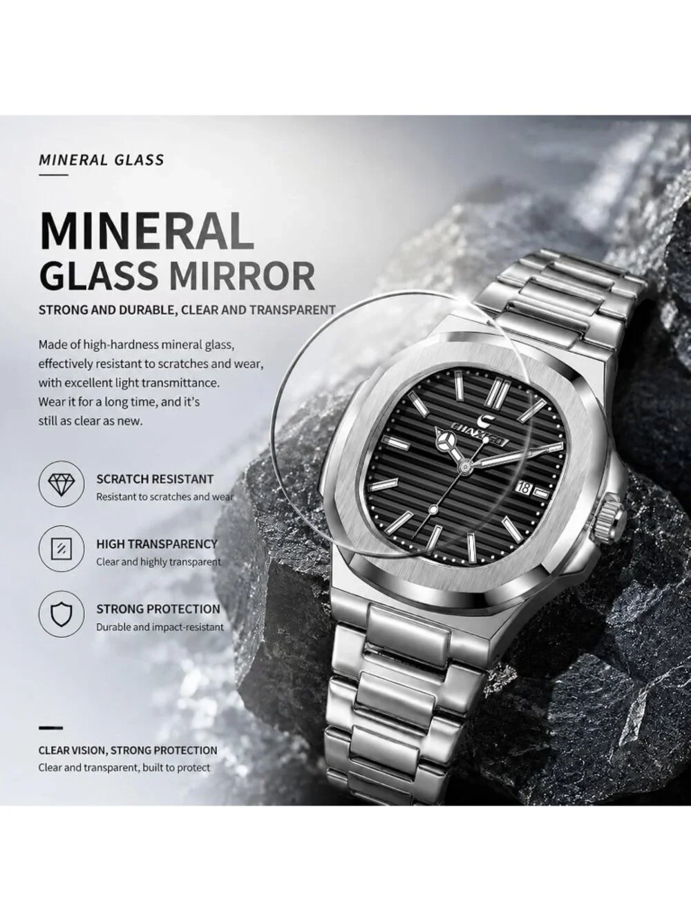 Men's Silver Black Alloy Material Waterproof Quartz Sports Sports Wrist Watches